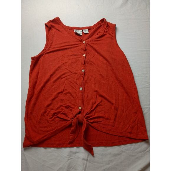 Rachel Zoe 100% Linen Orange Button Down Tie Front Tank Top Blouse Large - Picture 1 of 4